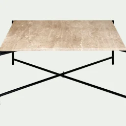 Table basse en travertin et acier L78x78cm - blanc