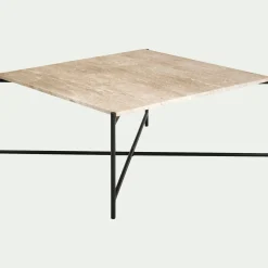 Table basse en travertin et acier L78x78cm - blanc