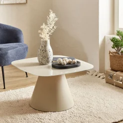 Table basse en verre trempé et acier L70cm - blanc écru