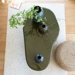 Table basse organique en béton L115cm - vert cèdre