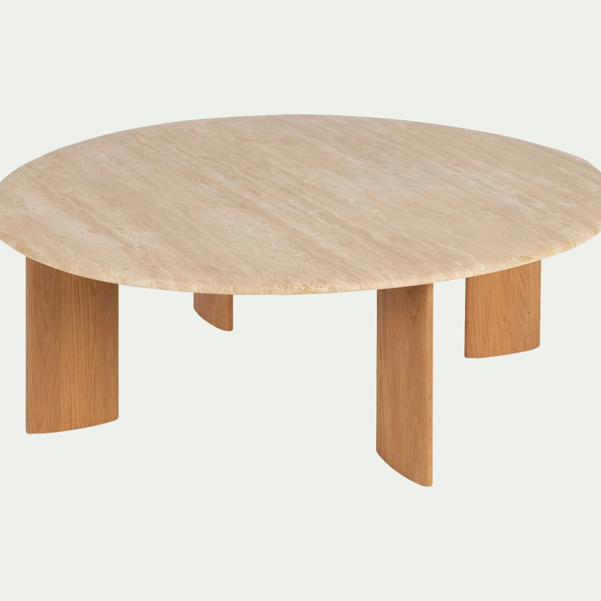 Table basse ovale en travertin et bois L115,5xl102xH37cm - beige