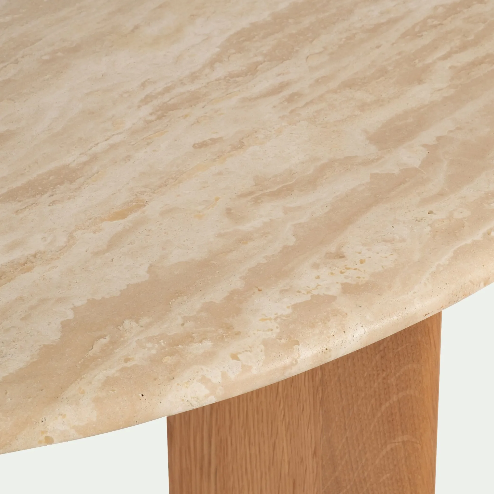 Table basse ovale en travertin et bois L115,5xl102xH37cm - beige