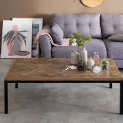 Table basse rectangle en bois recyclé - bois foncé