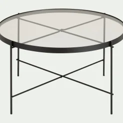 Table basse ronde en acier et verre trempé - noir D72,6xH40cm