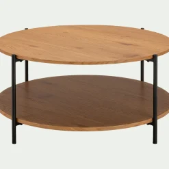 Table basse ronde en bois et acier - bois clair