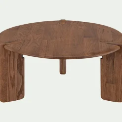 Table basse ronde en chêne massif D81cm - bois foncé