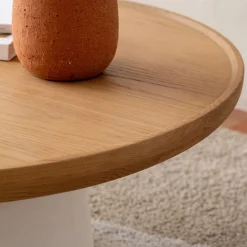 Table basse ronde en chêne et béton - naturel