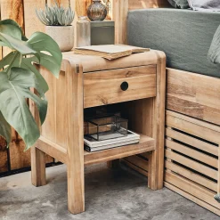 Table de chevet en acacia 1 tiroir L42xl35xH56cm - bois clair
