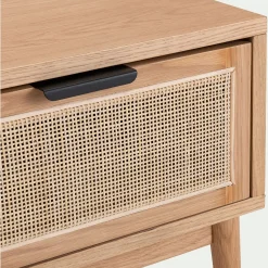 Table de chevet en bois et cannage 1 tiroir L45xl40xH50cm - bois clair