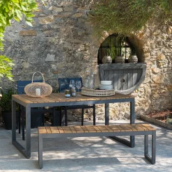 Table de jardin fixe en polywood et aluminium - bois clair (6 places)