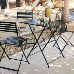 Table de jardin pliante en acier - noir (2 places)