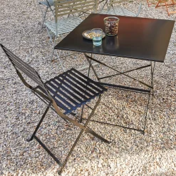 Table de jardin pliante en acier - noir (2 places)