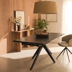Table de repas extensible en céramique et verre trempé - noir (6 à 10 places)