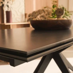 Table de repas extensible en céramique et verre trempé - noir (6 à 10 places)