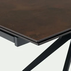 Table de repas extensible en métal et céramique - bronze (10 à 12 places)