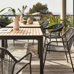 Table de repas jardin en aluminium et teck - bois clair (6 places)