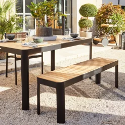 Table de repas jardin en aluminium et teck - bois clair (8 places)