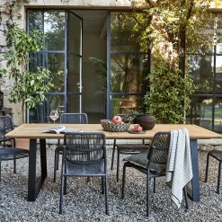 Table de repas jardin en teck et aluminium - bois clair (10 places)