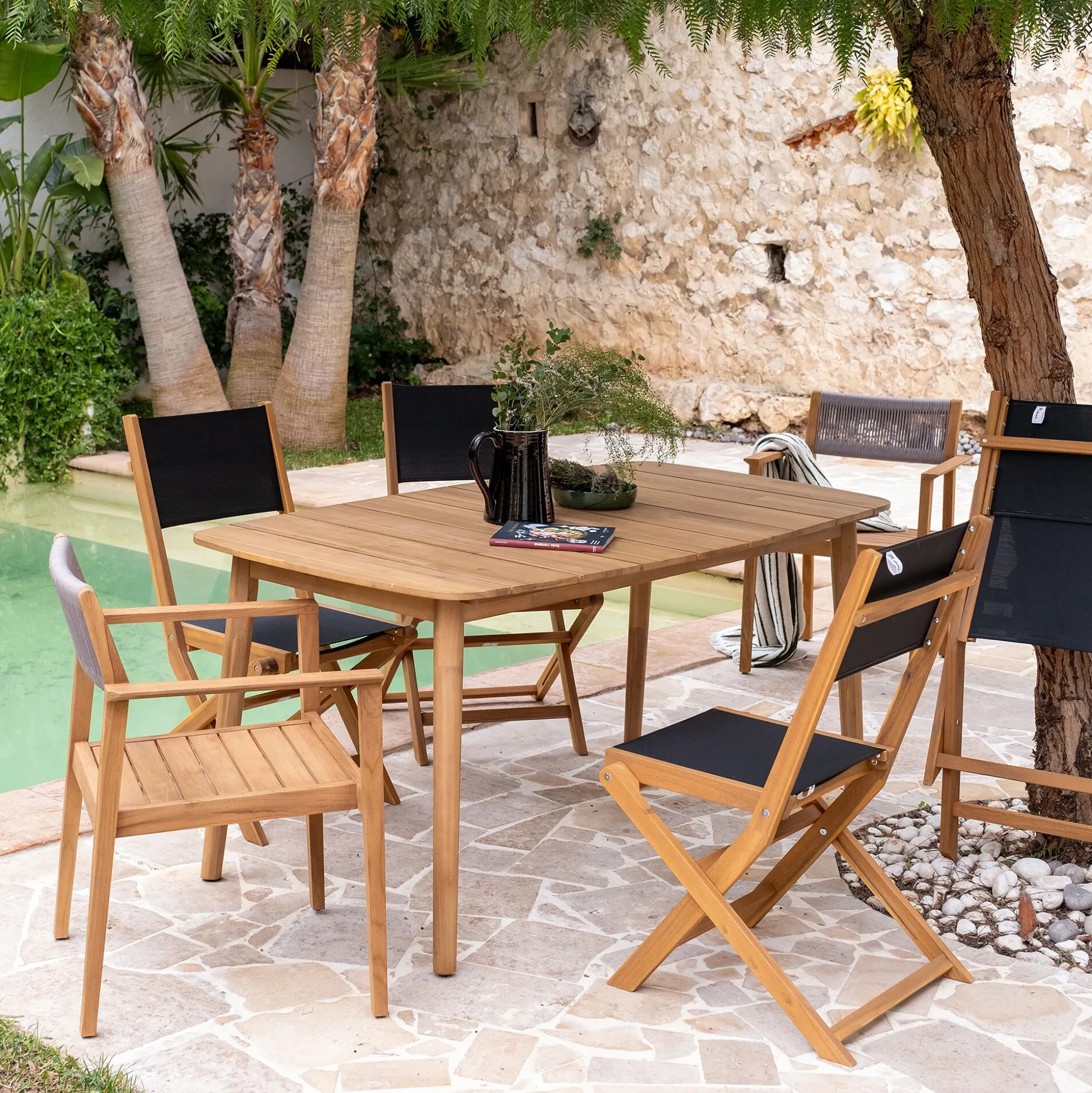 Table de repas jardin en acacia - bois clair (6 places)