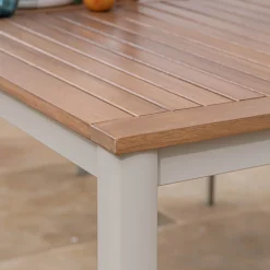 Table de repas jardin extensible en eucalyptus et aluminium - blanc écru (8 à 12 places)