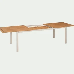 Table de repas jardin extensible en eucalyptus et aluminium - blanc écru (8 à 12 places)