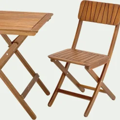 Table de repas jardin pliante carrée en acacia huilé - bois foncé (2 places)