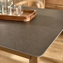 Table de repas rectangulaire en pierre et acier - gris anthracite (10 places)