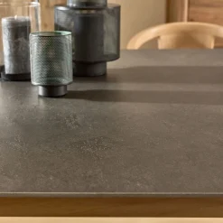 Table de repas rectangulaire en pierre et acier - gris anthracite (10 places)