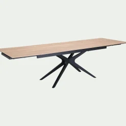 Table de repas rectangulaire extensible en céramique - bois clair (10 à 12 places)