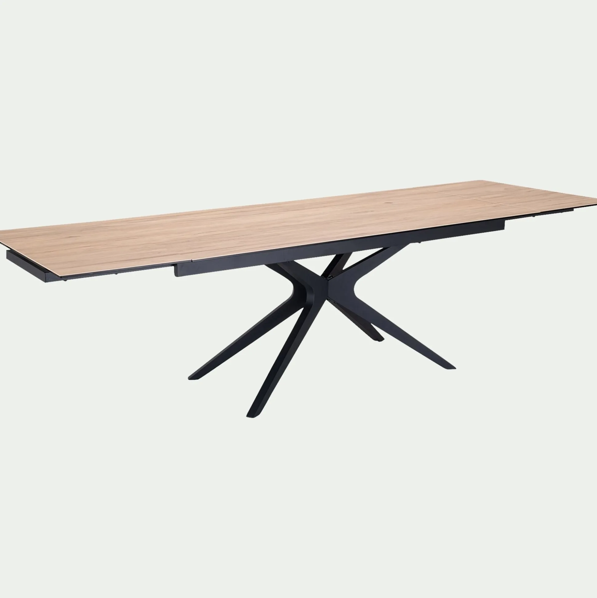 Table de repas rectangulaire extensible en céramique - bois clair (10 à 12 places)