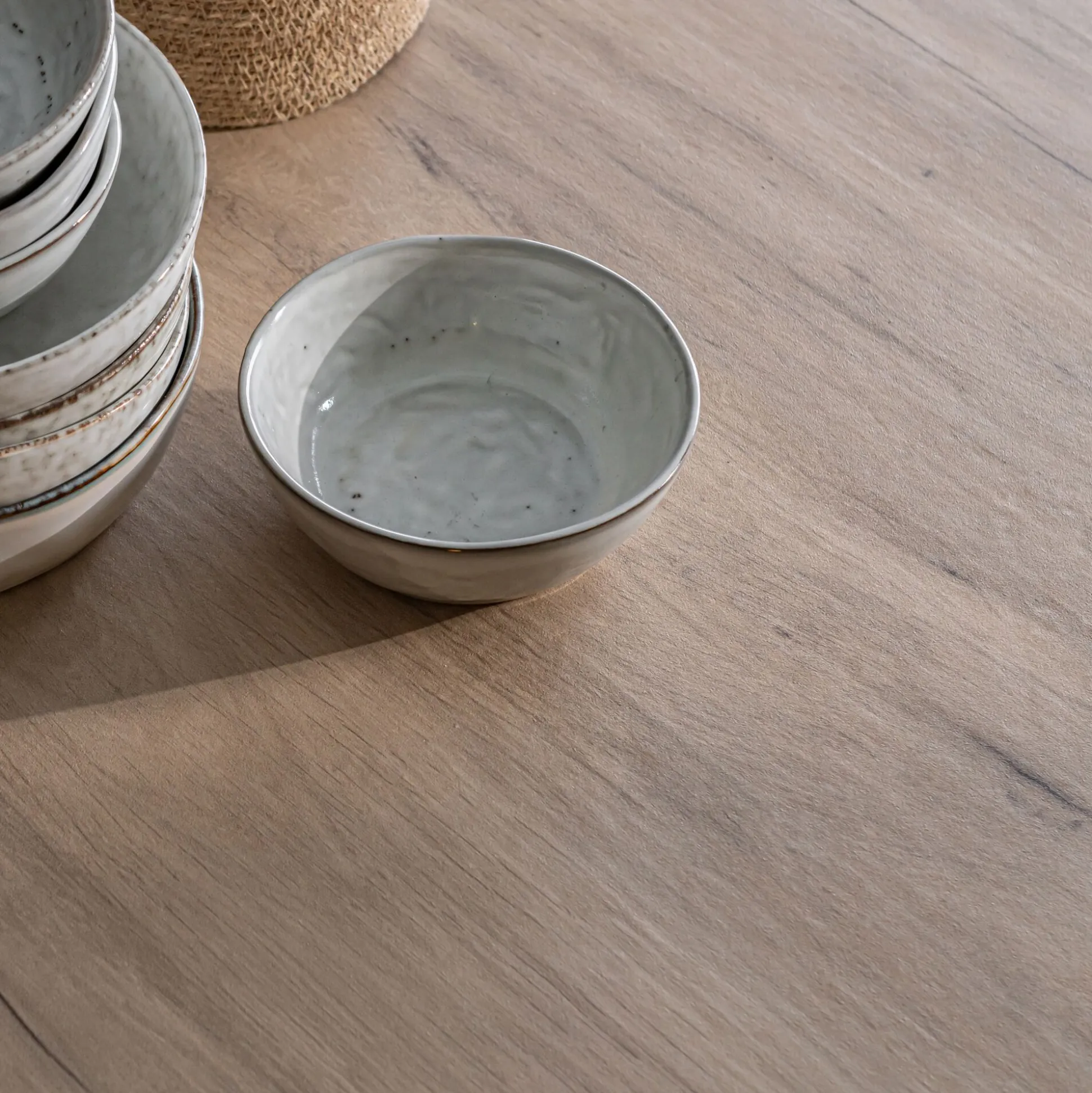 Table de repas rectangulaire extensible en céramique - bois clair (10 à 12 places)