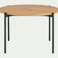 Table de repas ronde effet chêne et acier - bois clair (4 places)