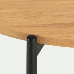 Table de repas ronde effet chêne et acier - bois clair (4 places)