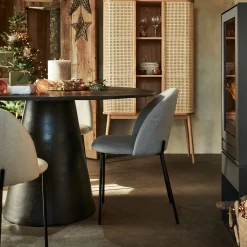 Table de repas ronde en aluminium coulé - noir (6 places)