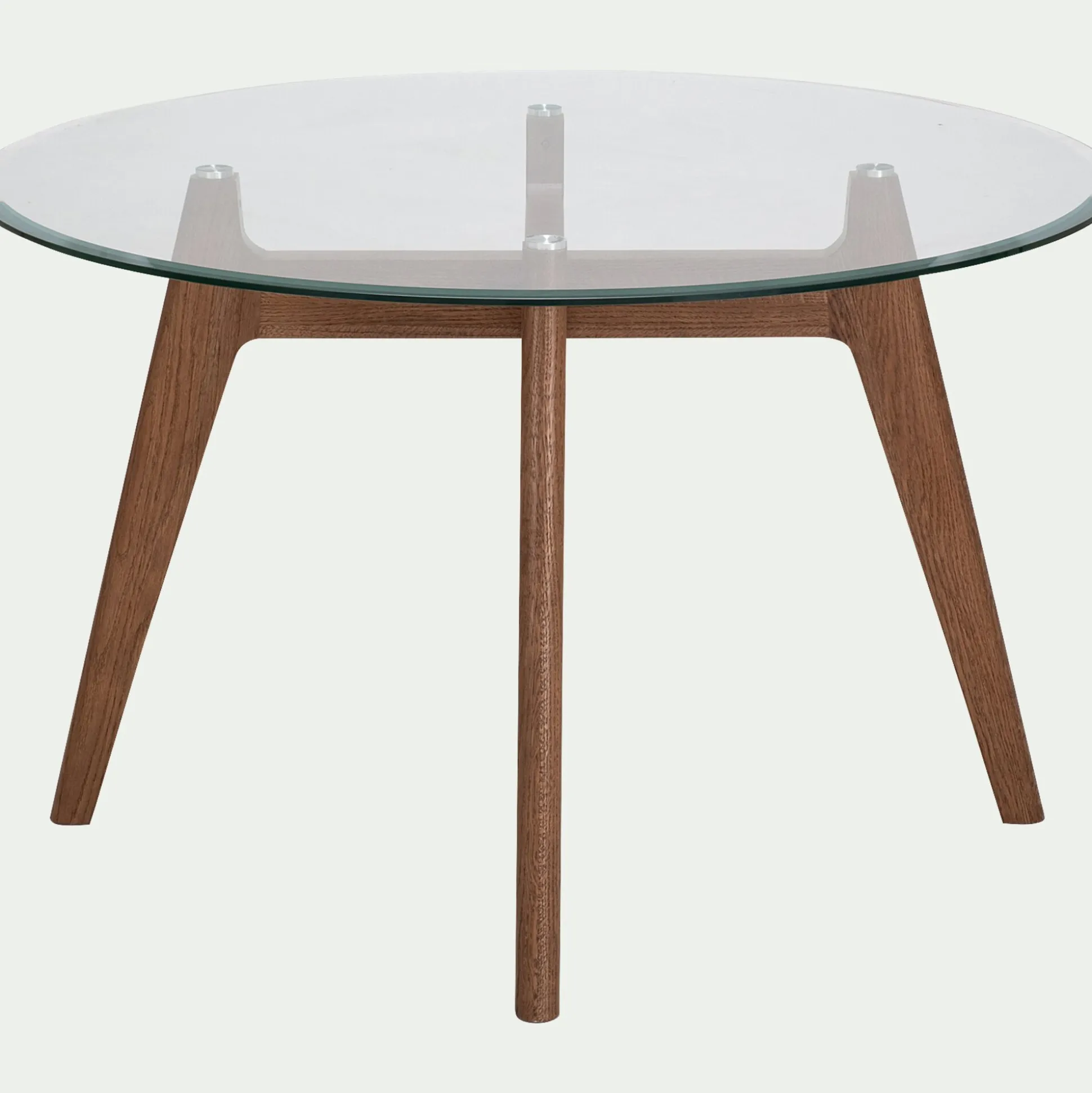 Table de repas ronde en verre trempé et chêne - bois clair (6 places)