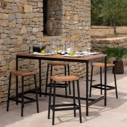 Table haute de repas jardin en eucalyptus - bois clair (6 places)