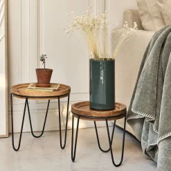 Tables gigognes en bois de manguier - bois foncé