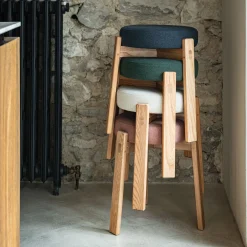 Tabouret bas en bois de frêne et tissu H45cm - brun rhassoul