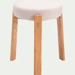 Tabouret bas en bois de frêne et tissu H45cm - beige alpilles