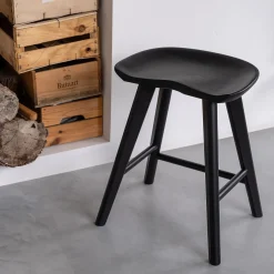 Tabouret bas en chêne massif H49cm - noir