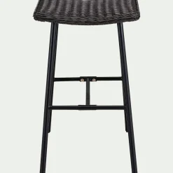 Tabouret de bar en fer et résine tressée H72cm - noir