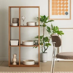 Étagère 6 cases en chêne massif - bois foncé