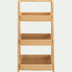 Étagère 3 tablettes en bois et rotin - bois clair