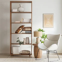 Étagère 5 tablettes en chêne massif - bois foncé