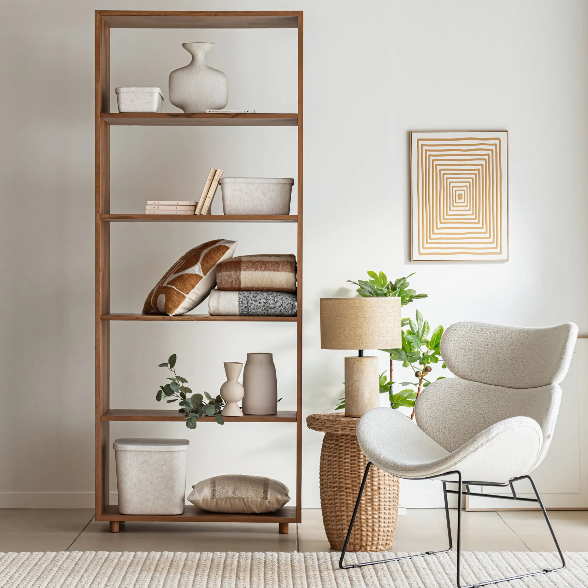 Étagère 5 tablettes en chêne massif - bois foncé