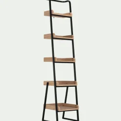 Étagère 5 tablettes plaquée frêne et métal noir L40cm - bois clair