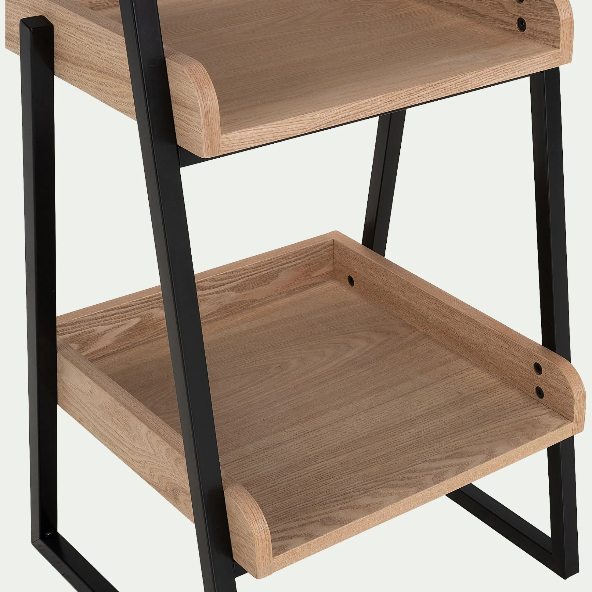 Étagère 5 tablettes plaquée frêne et métal noir L40cm - bois clair