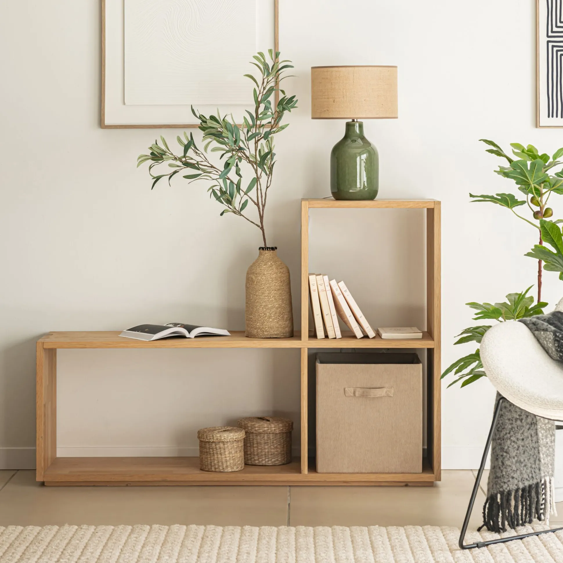 Étagère en L en chêne