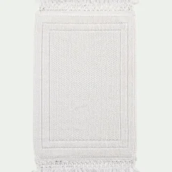 Tapis de bain en coton finition crochet et frangées 50x80cm - blanc