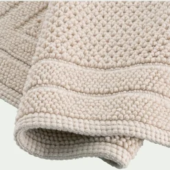 Tapis de bain en coton finition crochet et frangées 50x80cm - blanc écru